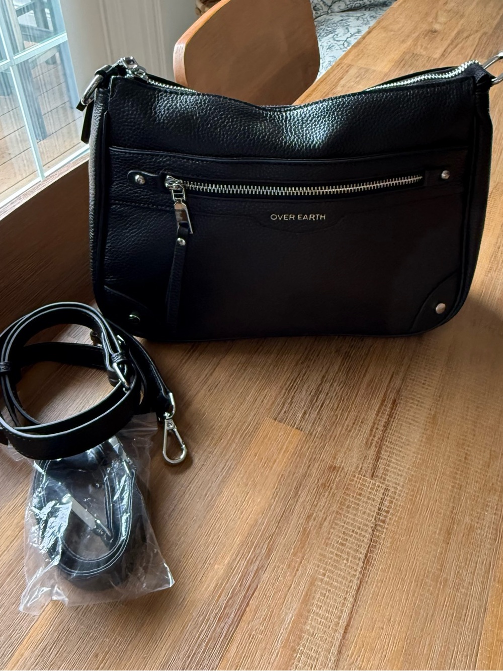 Over Earth Black Pebbled Crossbody Shoulder Bag NWOT